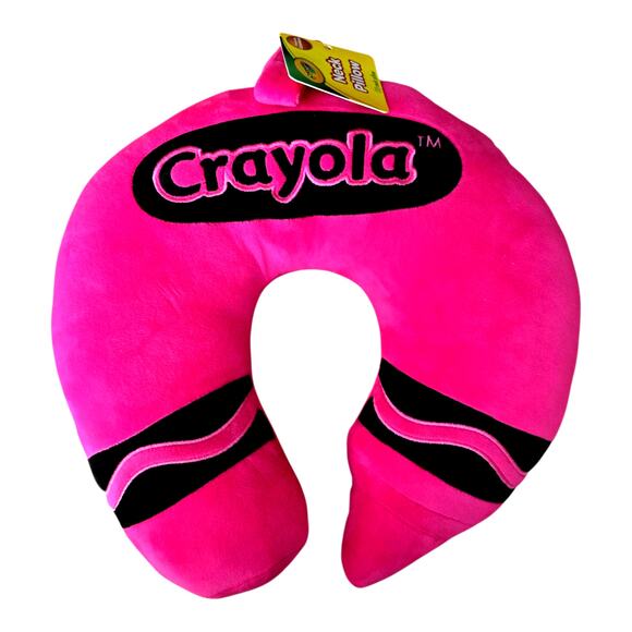 Crayola Kids Travel Neck Support Pillow Pink Soft Plush Airplane Car Ride Train - Picture 3 of 6